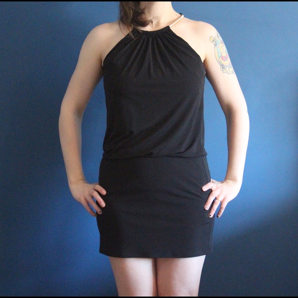 Black Halter Dress with Gold Chain